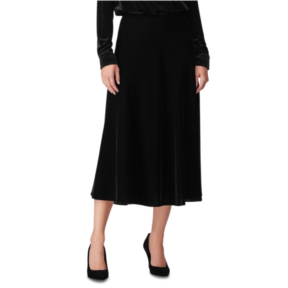 Rachel Zoe Midi Skirt Women’s Size 8 Black Velvet A-Line Pull On Elegant Plush